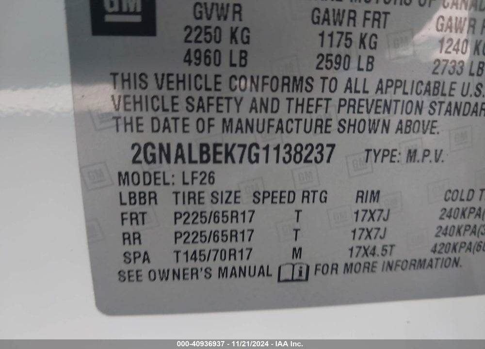 2016 CHEVROLET EQUINOX LS VIN: 2GNALBEK7G1138237