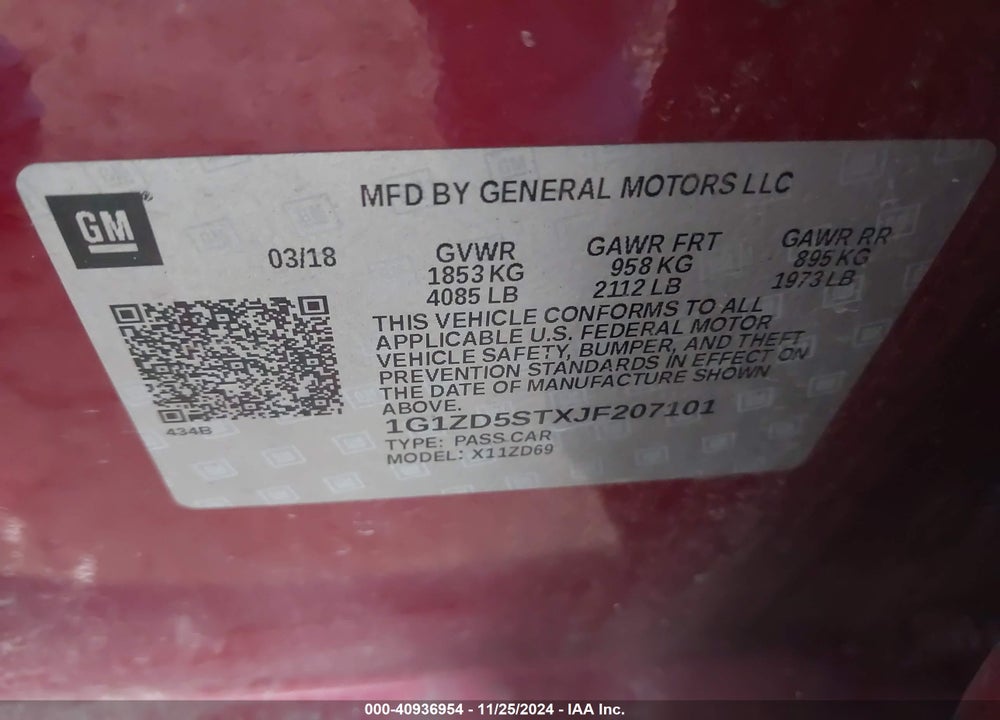 2018 CHEVROLET MALIBU LT VIN: 1G1ZD5STXJF207101