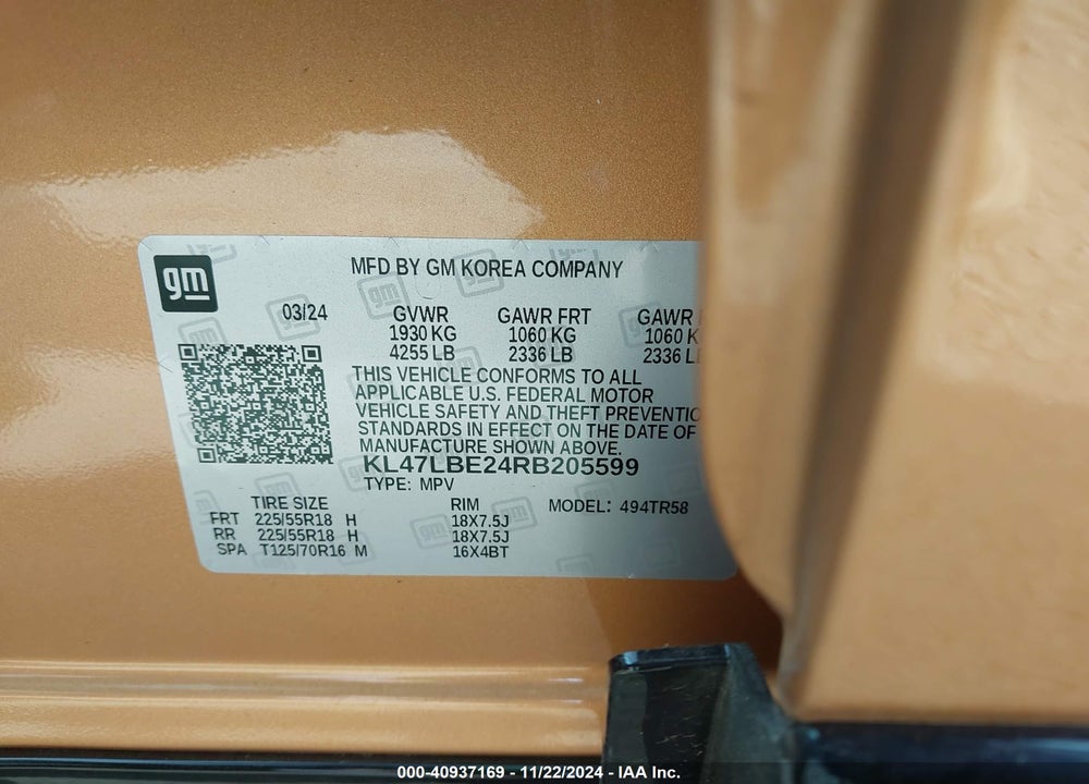 2024 BUICK ENVISTA SPORT TOURING FWD VIN: KL47LBE24RB205599
