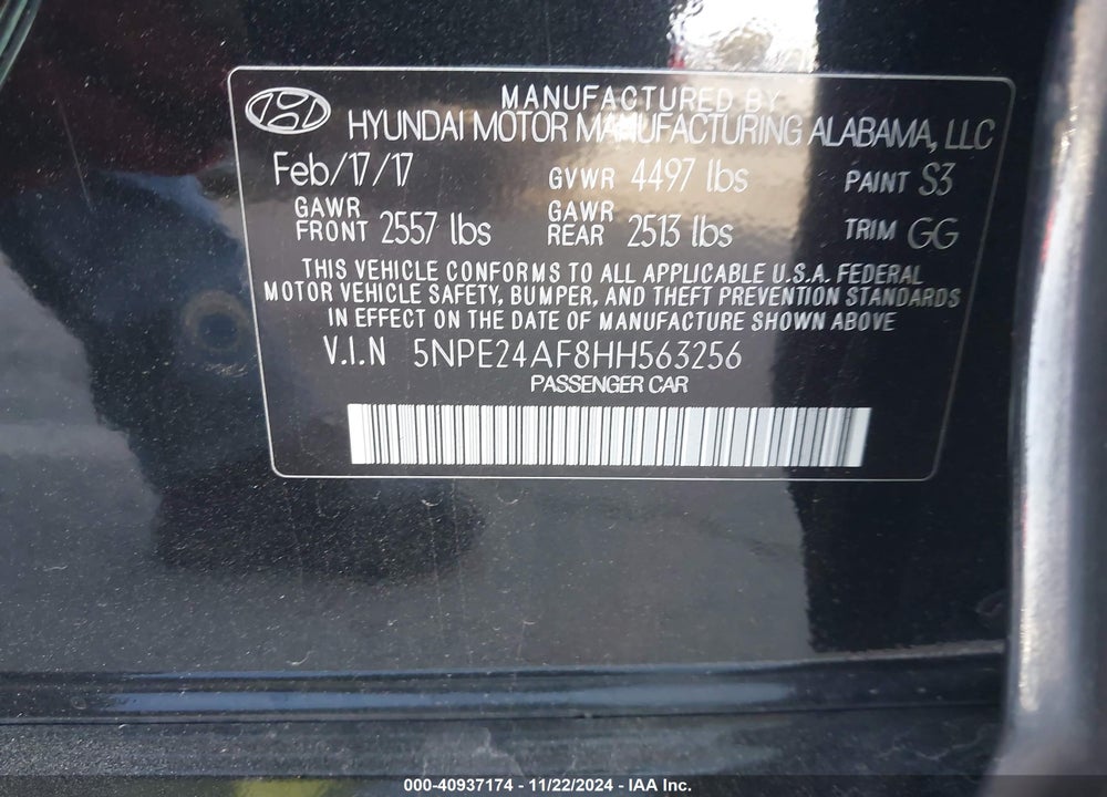 2017 HYUNDAI SONATA VIN: 5NPE24AF8HH563256
