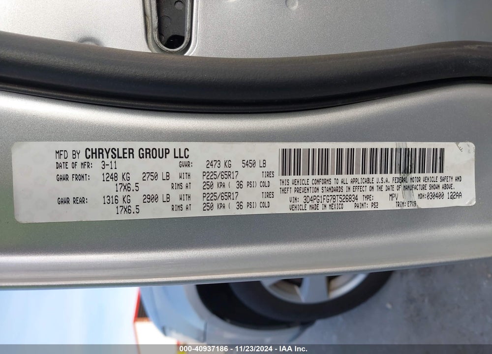 2011 DODGE JOURNEY MAINSTREET VIN: 3D4PG1FG7BT526834