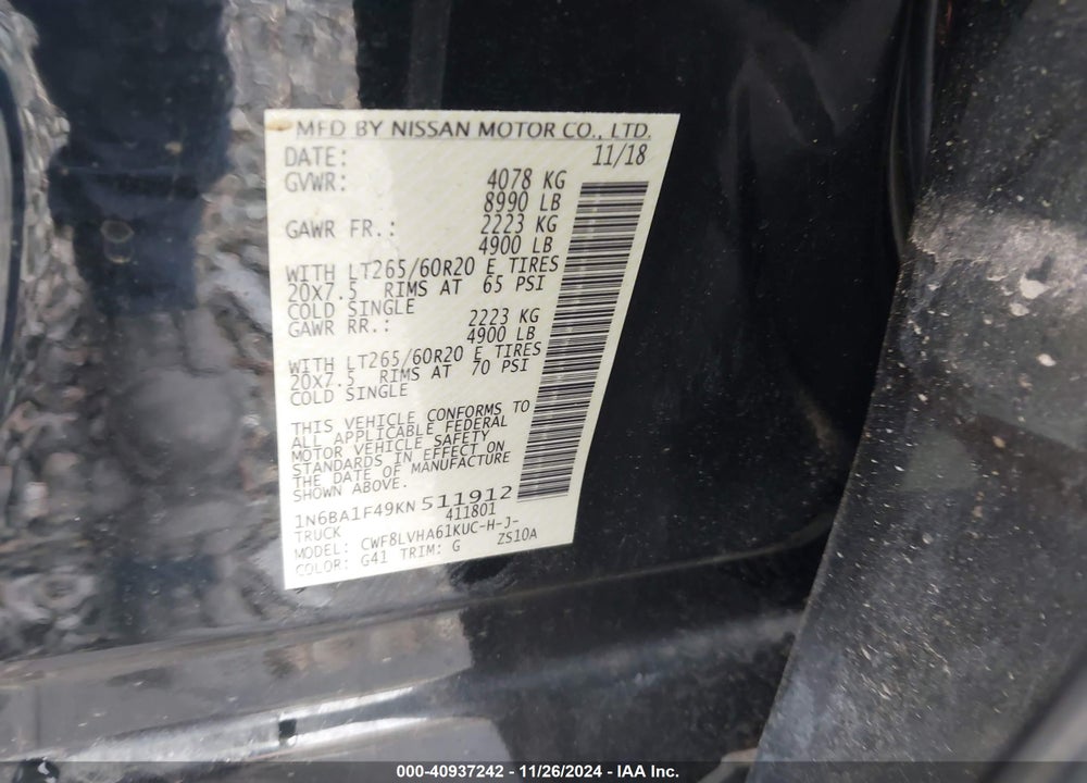 2019 NISSAN TITAN XD SL DIESEL VIN: 1N6BA1F49KN511912