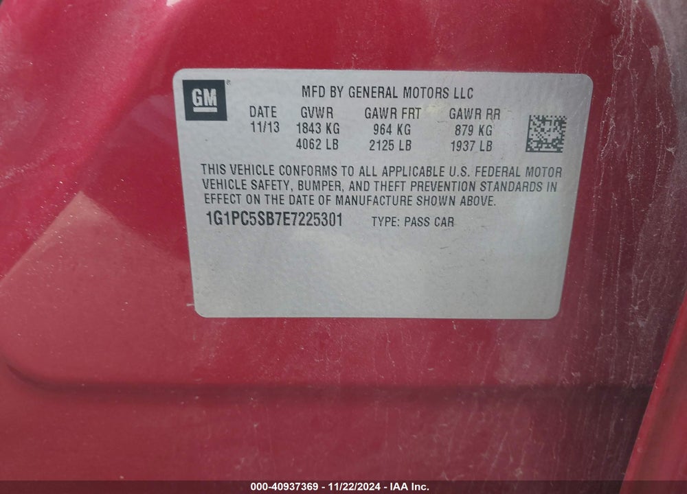 2014 CHEVROLET CRUZE VIN: 1G1PC5SB7E7225301
