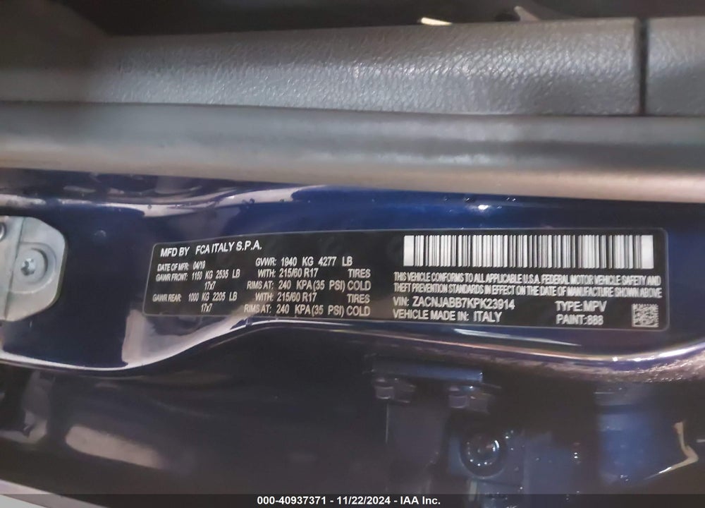 2019 JEEP RENEGADE ALTITUDE FWD VIN: ZACNJABB7KPK23914
