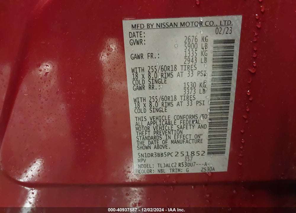 2023 NISSAN PATHFINDER VIN: 5N1DR3BB5PC251852
