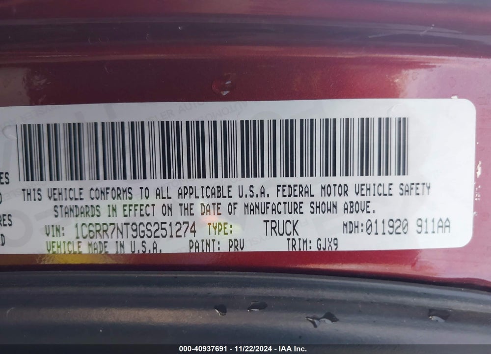 2016 RAM 1500 LAIE VIN: 1C6RR7NT9GS251274