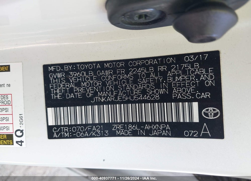 2017 TOYOTA COROLLA IM VIN: JTNKARJE5HJ544628