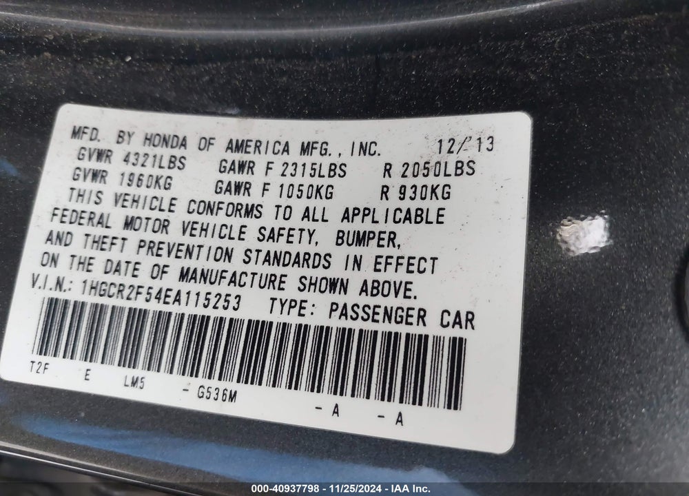 2014 HONDA ACCORD SPORT VIN: 1HGCR2F54EA115253