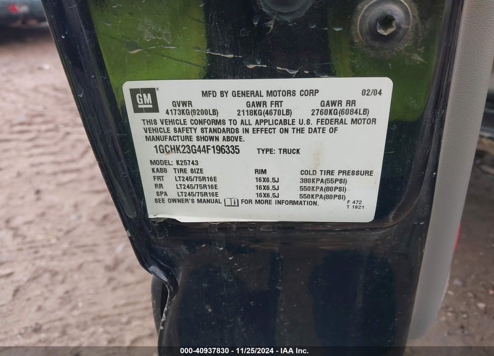 2004 CHEVROLET SILVERADO 2500HD LT VIN: 1GCHK23G44F196335