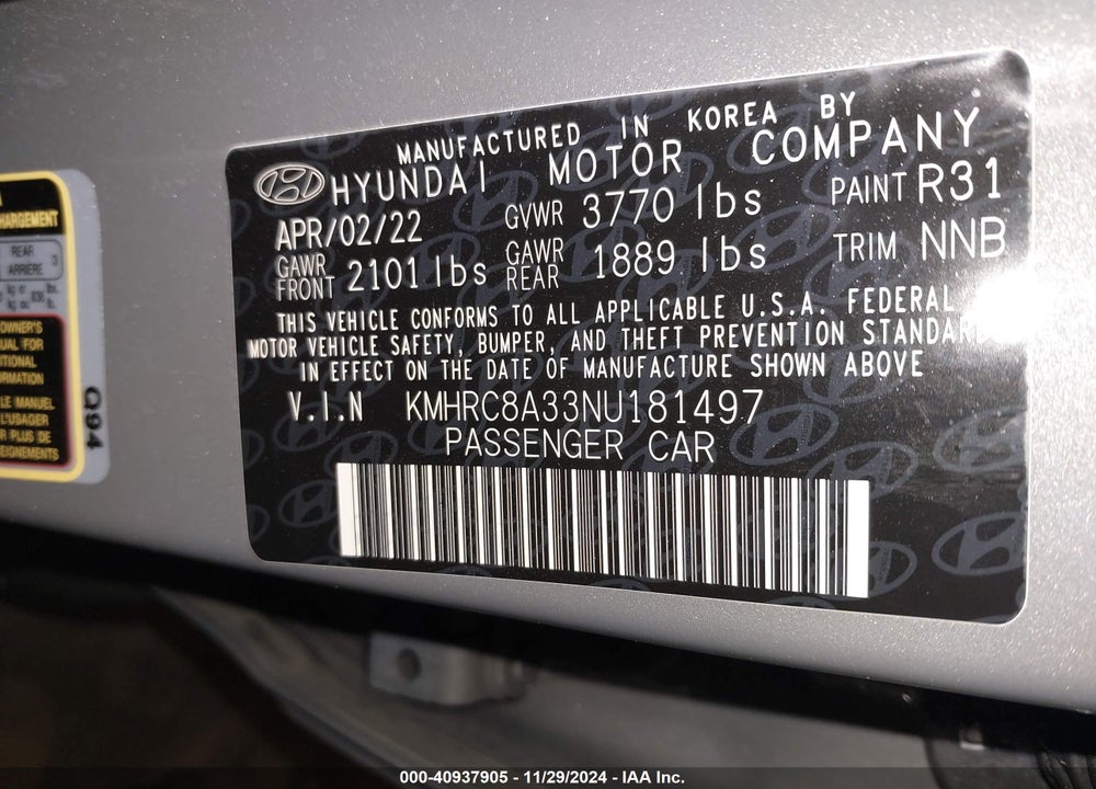 2022 HYUNDAI VENUE LIMITED VIN: KMHRC8A33NU181497