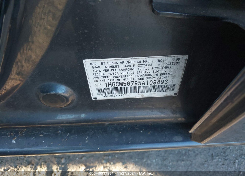 2005 HONDA ACCORD VIN: 1HGCM56795A108493