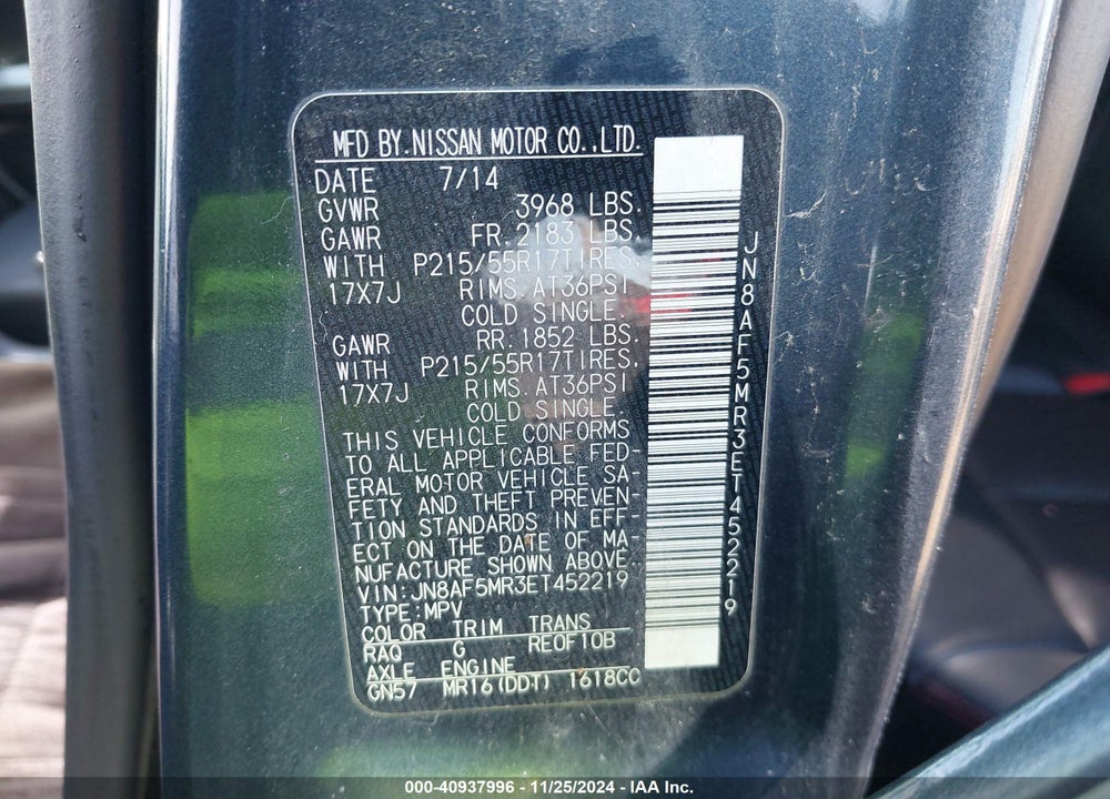 2014 NISSAN JUKE SL VIN: JN8AF5MR3ET452219