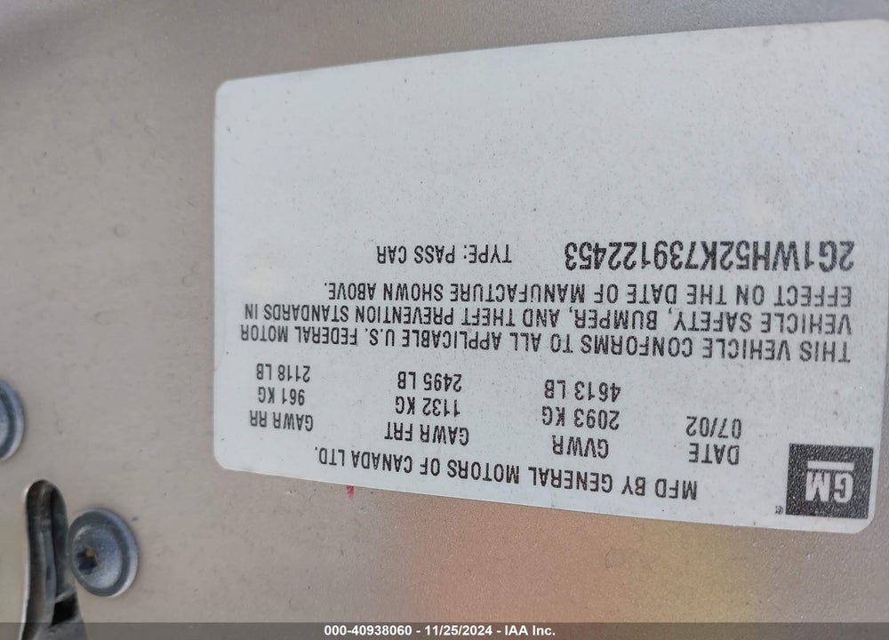 2003 CHEVROLET IMPALA LS VIN: 2G1WH52K739122453