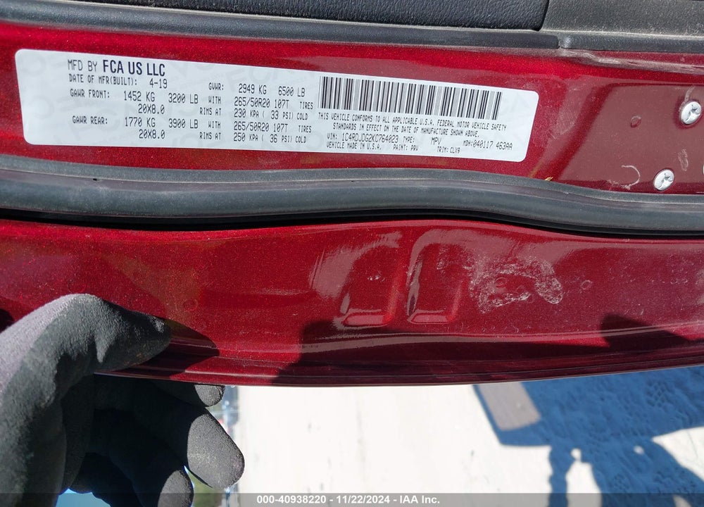 2019 DODGE DURANGO GT AWD VIN: 1C4RDJDG2KC764023
