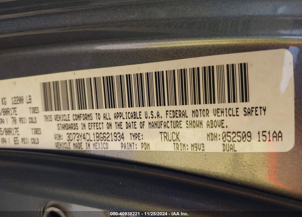 2011 RAM 3500 SLT VIN: 3D73Y4CL1BG621934