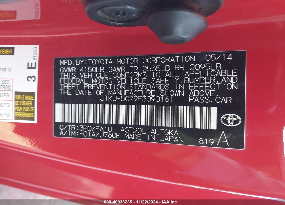 2015 SCION TC VIN: JTKJF5C79F3090161