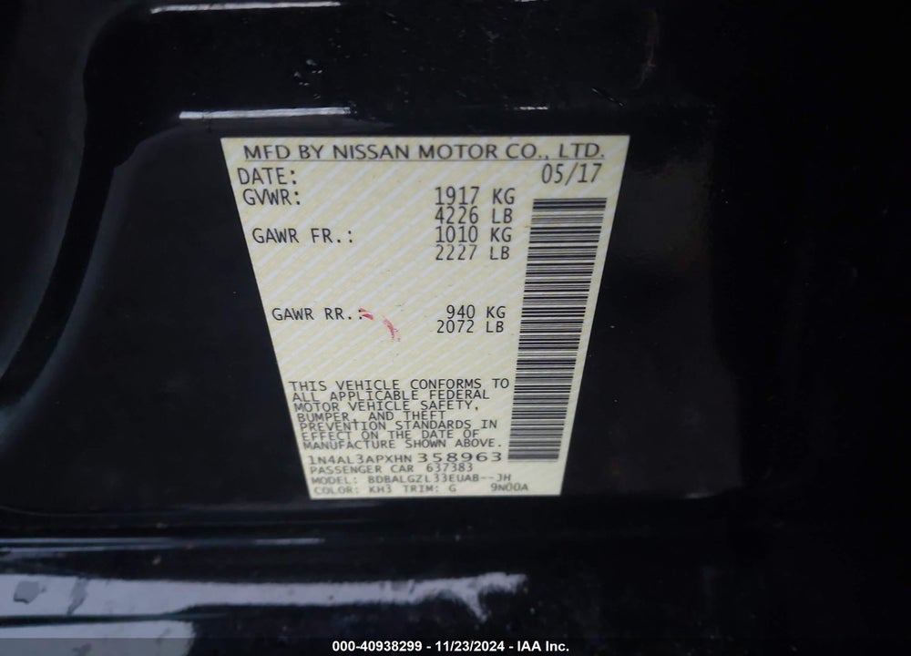 2017 NISSAN ALTIMA 2.5 S VIN: 1N4AL3APXHN358963