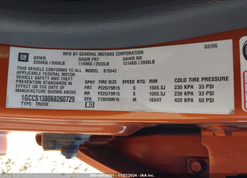 2006 CHEVROLET COLORADO LT VIN: 1GCCS138068260729