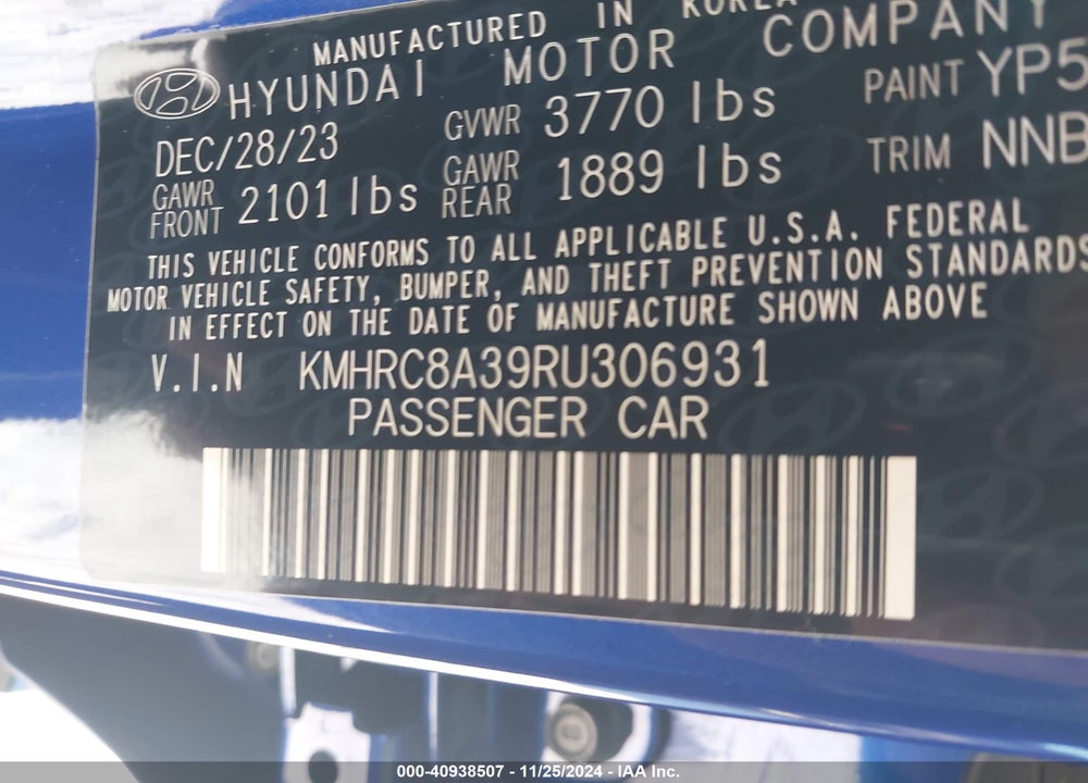 2024 HYUNDAI VENUE LIMITED VIN: KMHRC8A39RU306931