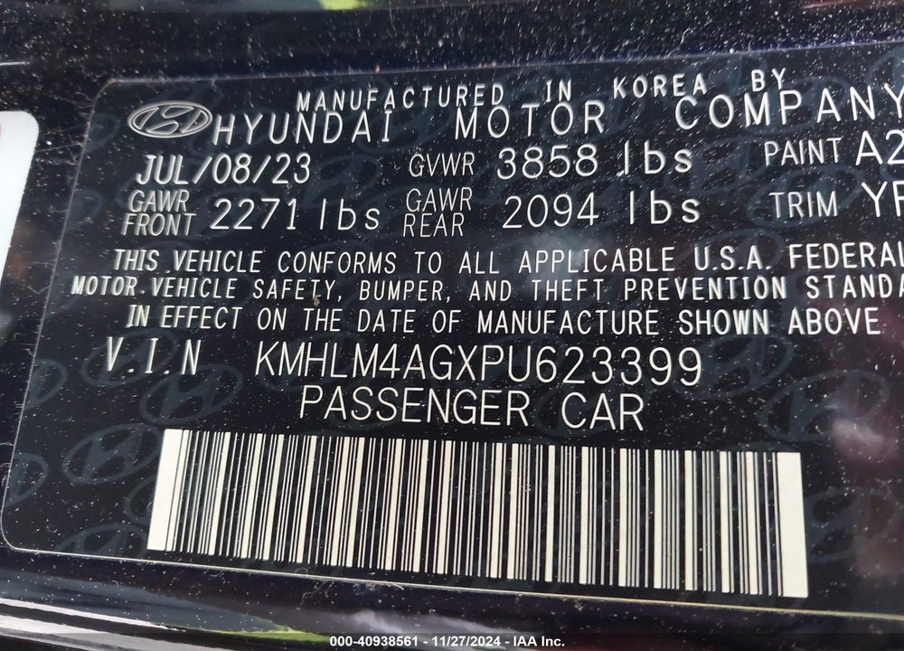 2023 HYUNDAI ELANTRA VIN: KMHLM4AGXPU623399