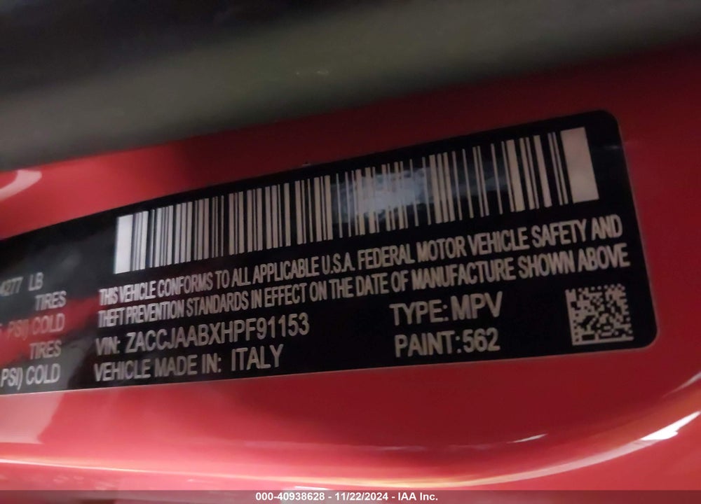 2017 JEEP RENEGADE SPORT FWD VIN: ZACCJAABXHPF91153