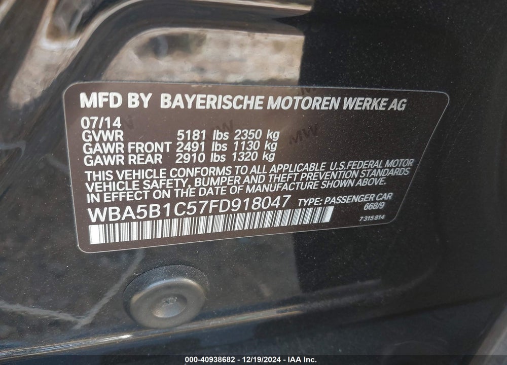 2015 BMW 535I VIN: WBA5B1C57FD918047