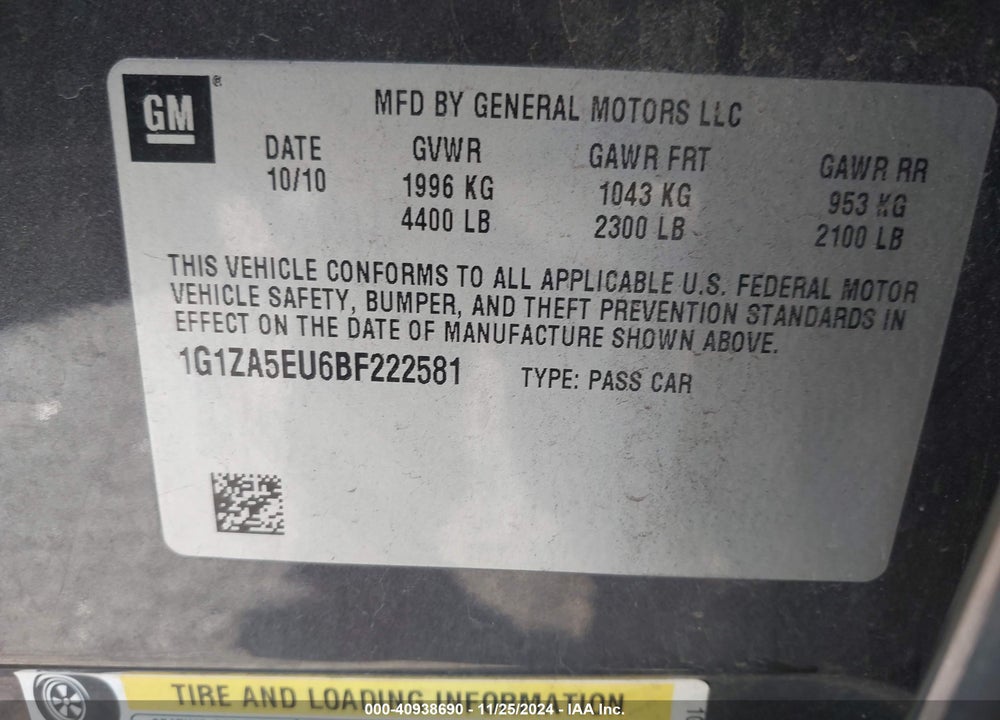 2011 CHEVROLET MALIBU LS VIN: 1G1ZA5EU6BF222581