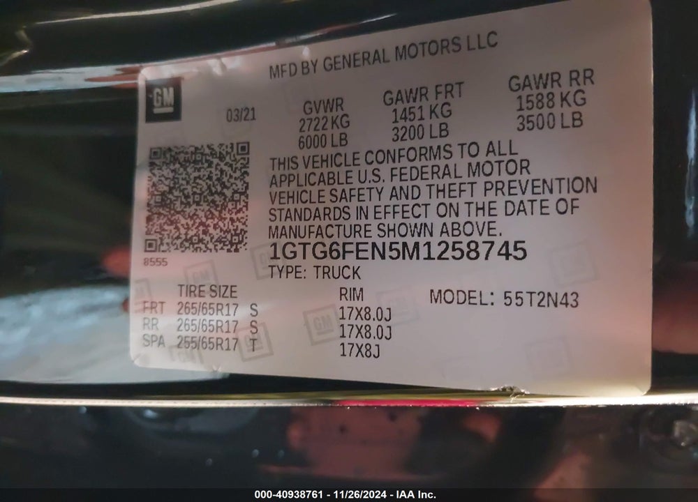 2021 GMC CANYON 4WD SHORT BOX AT4 - CLOTH VIN: 1GTG6FEN5M1258745