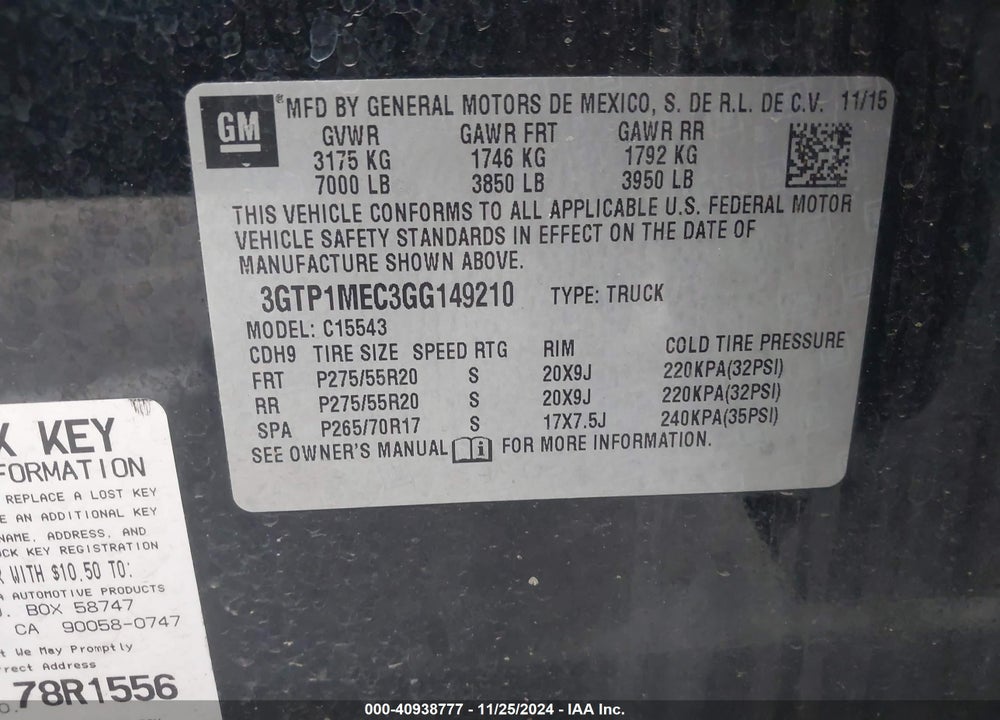 2016 GMC SIERRA 1500 SLE VIN: 3GTP1MEC3GG149210