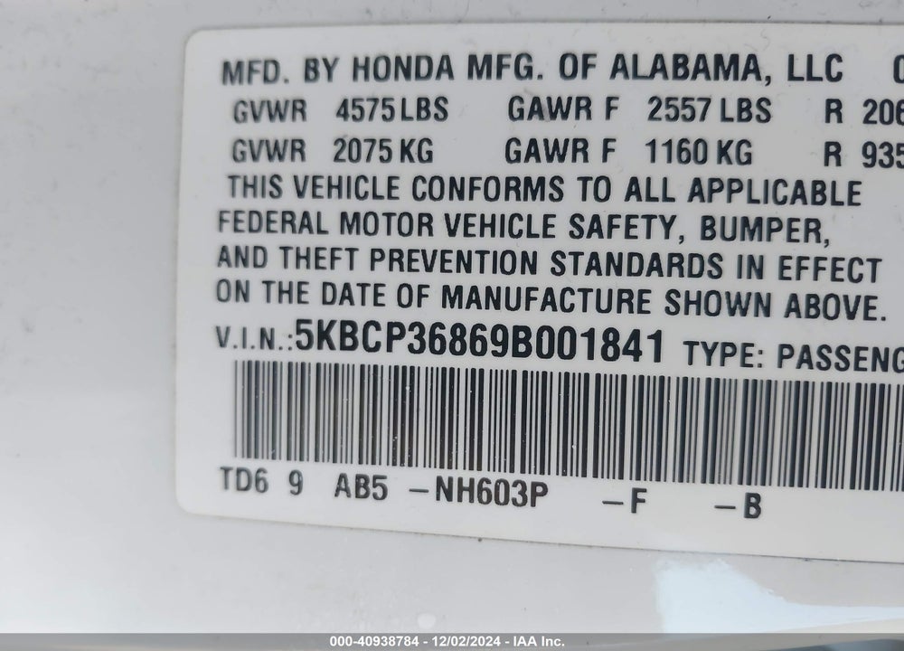 2009 HONDA ACCORD 3.5 EX-L VIN: 5KBCP36869B001841