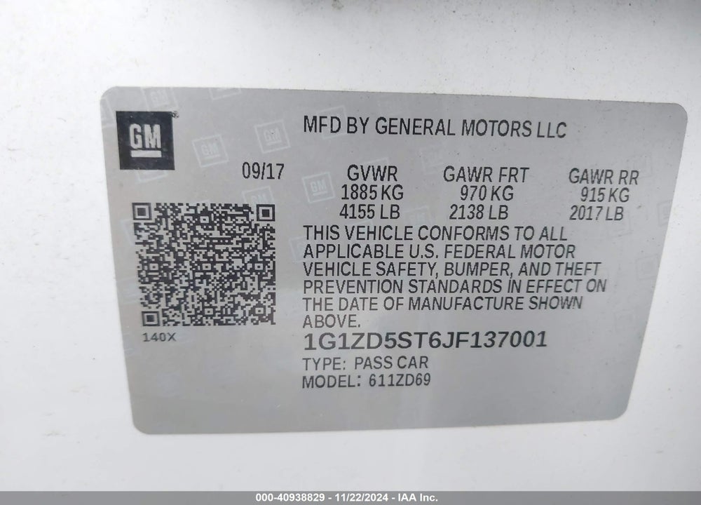 2018 CHEVROLET MALIBU VIN: 1G1ZD5ST6JF137001
