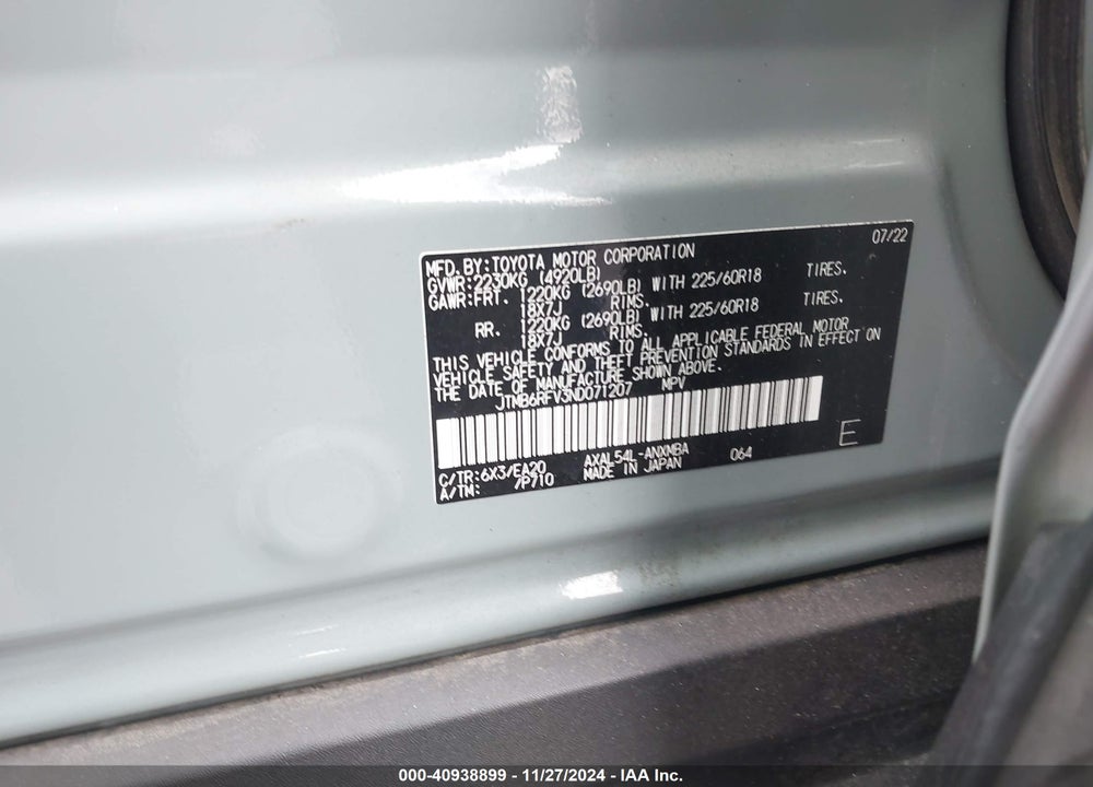 2022 TOYOTA RAV4 HYBRID XLE PREMIUM VIN: JTMB6RFV3ND071207