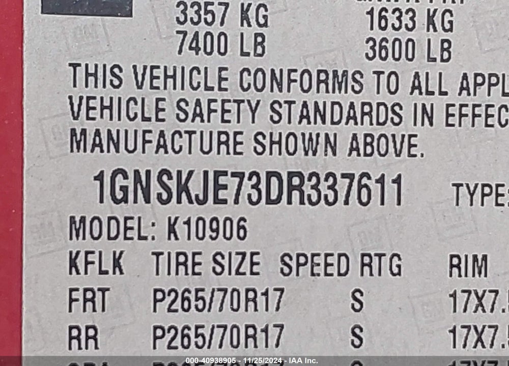 2013 CHEVROLET SUBURBAN 1500 LT VIN: 1GNSKJE73DR337611