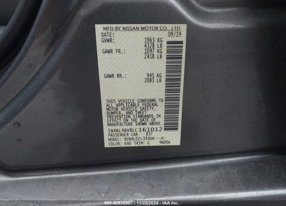 2020 NISSAN ALTIMA S FWD VIN: 1N4BL4BV8LC161012