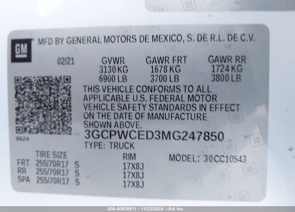 2021 CHEVROLET SILVERADO 1500 2WD SHORT BED LT VIN: 3GCPWCED3MG247850