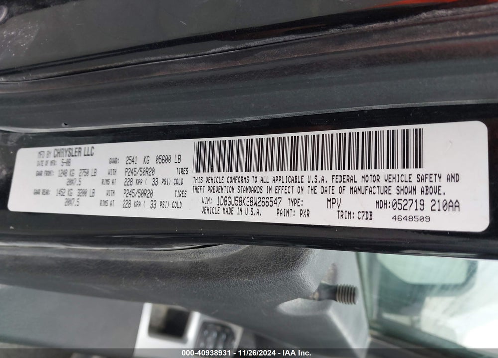 2008 DODGE NITRO SLT/RT VIN: 1D8GU58K38W266547