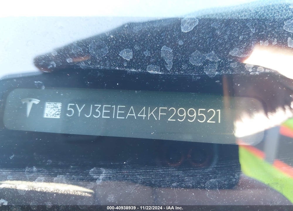 2019 TESLA MODEL 3 LONG RANGE/MID RANGE/STANDARD RANGE/STANDARD RANGE PLUS VIN: 5YJ3E1EA4KF299521