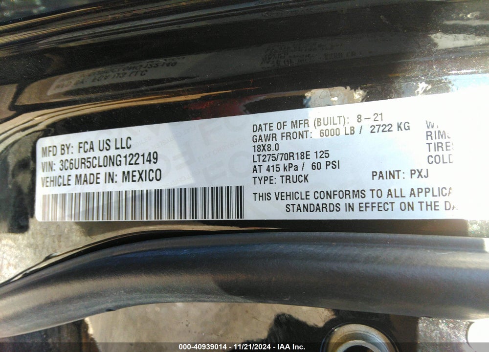 2022 RAM 2500 TRADESMAN 4X4 6'4 BOX VIN: 3C6UR5CL0NG122149
