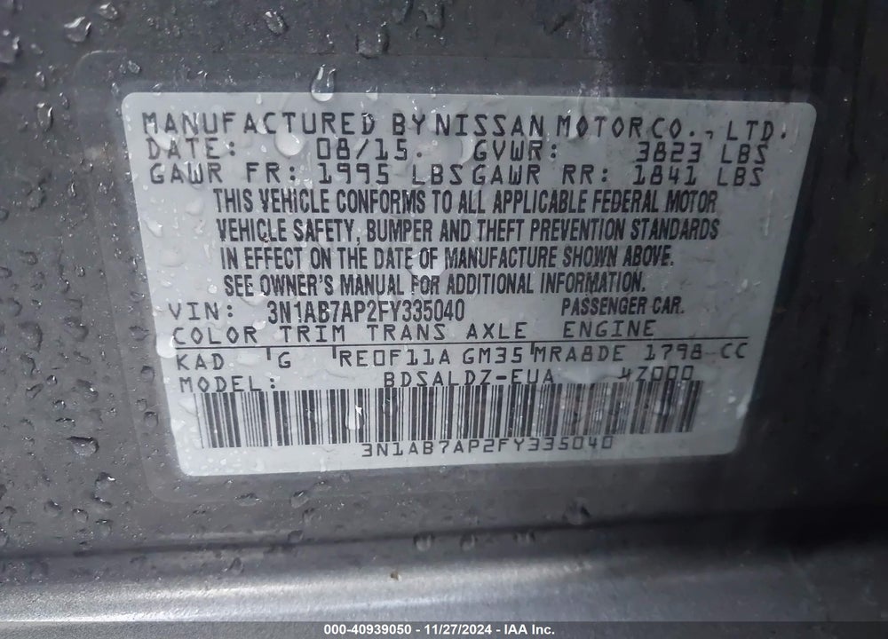 2015 NISSAN SENTRA VIN: 3N1AB7AP2FY335040
