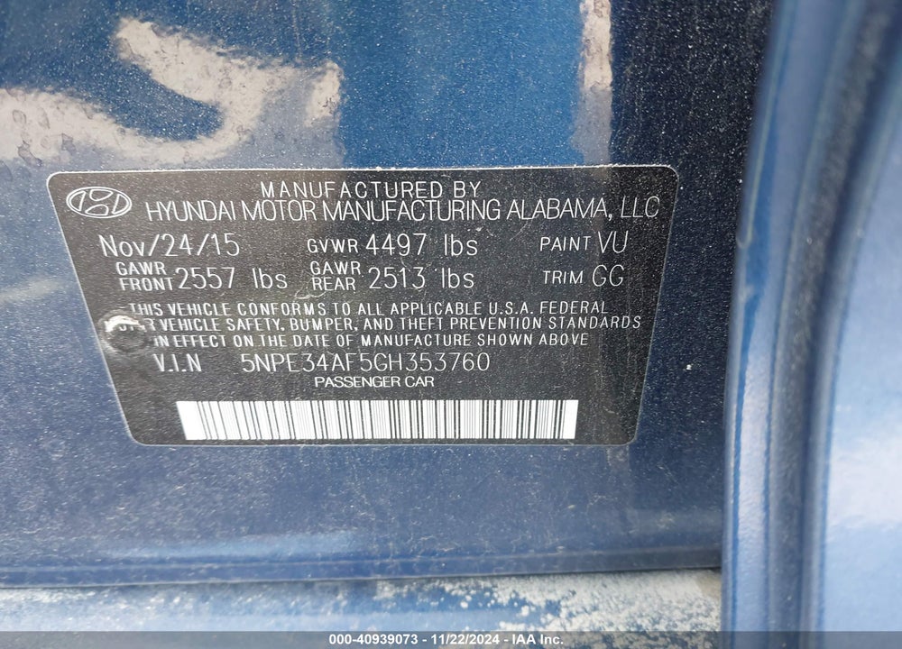 2016 HYUNDAI SONATA SPORT VIN: 5NPE34AF5GH353760