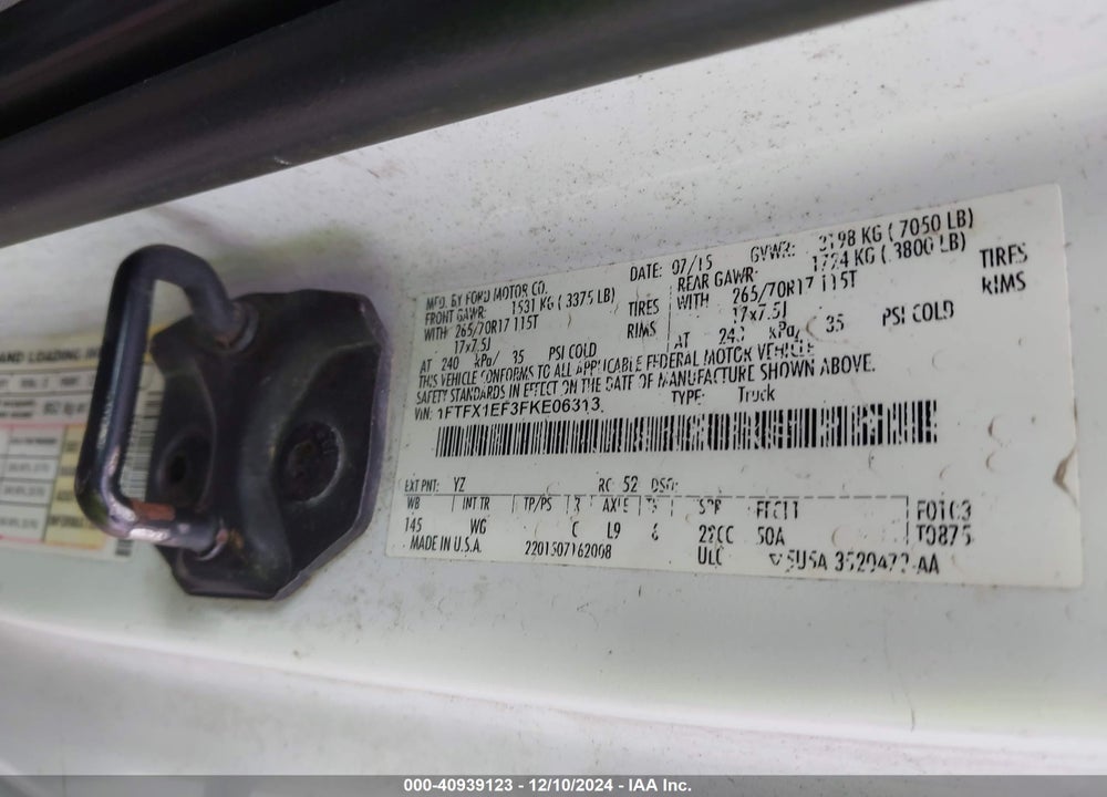 2015 FORD F-150 XL VIN: 1FTFX1EF3FKE06313