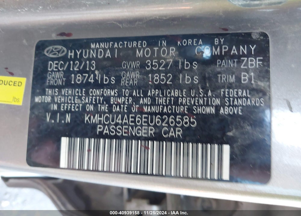 2014 HYUNDAI ACCENT GLS VIN: KMHCU4AE6EU626585