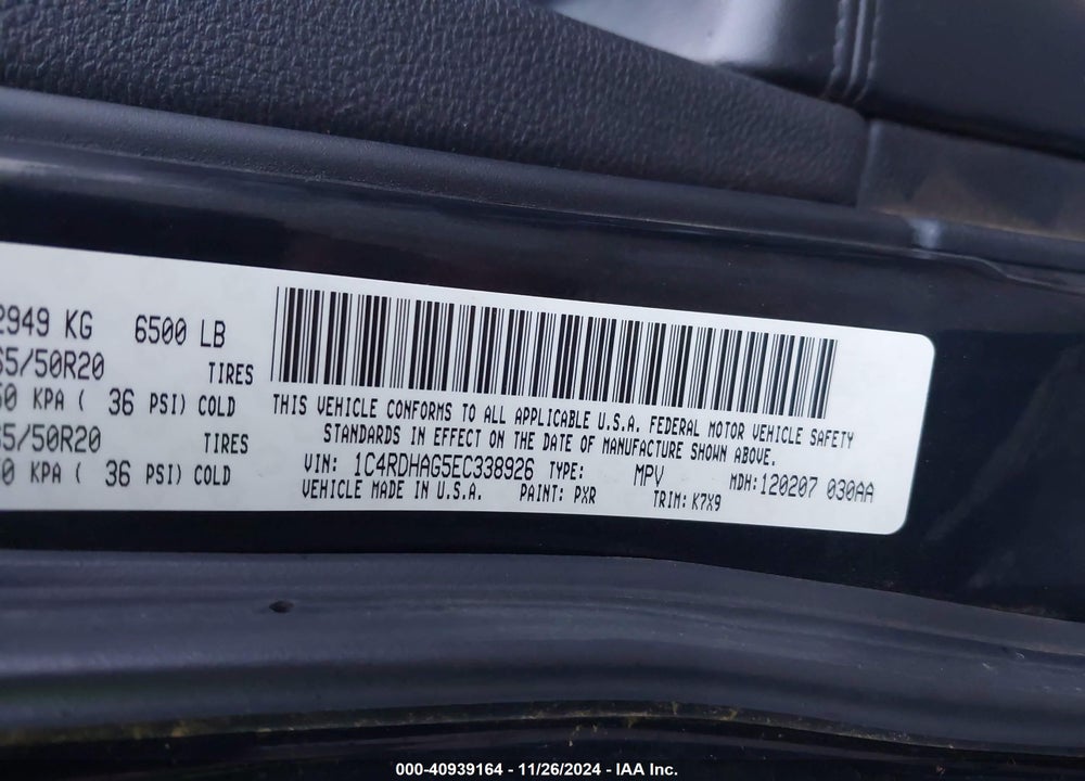 2014 DODGE DURANGO SXT VIN: 1C4RDHAG5EC338926