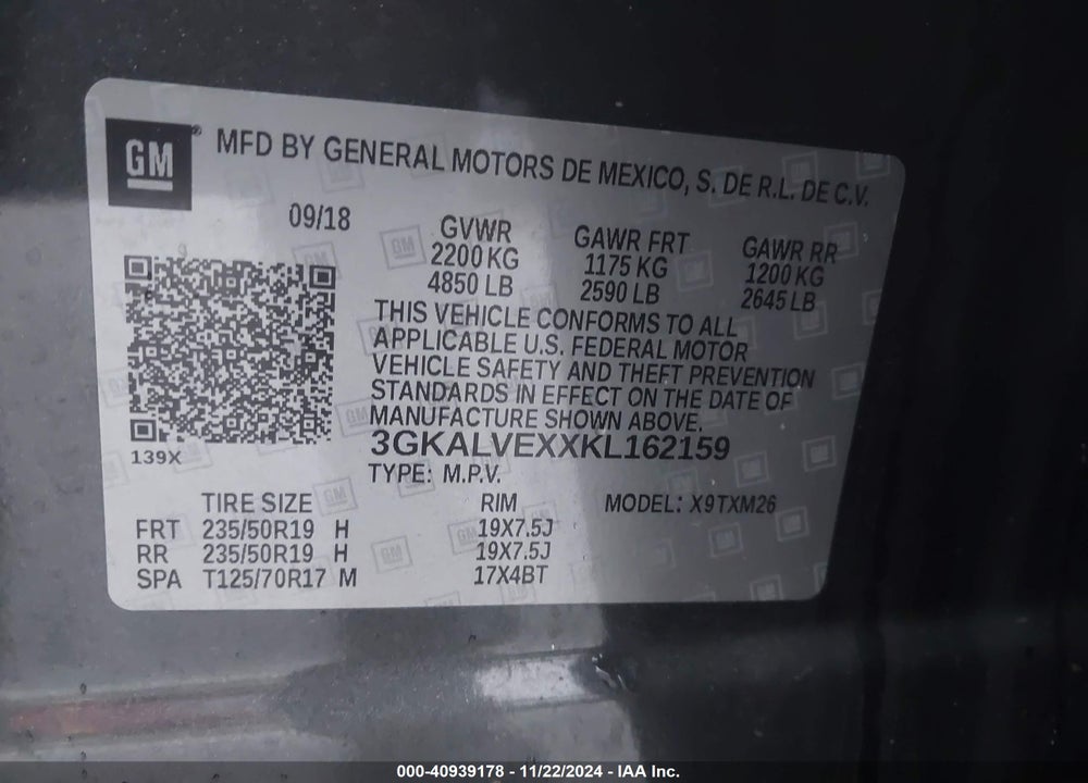 2019 GMC TERRAIN SLT VIN: 3GKALVEXXKL162159