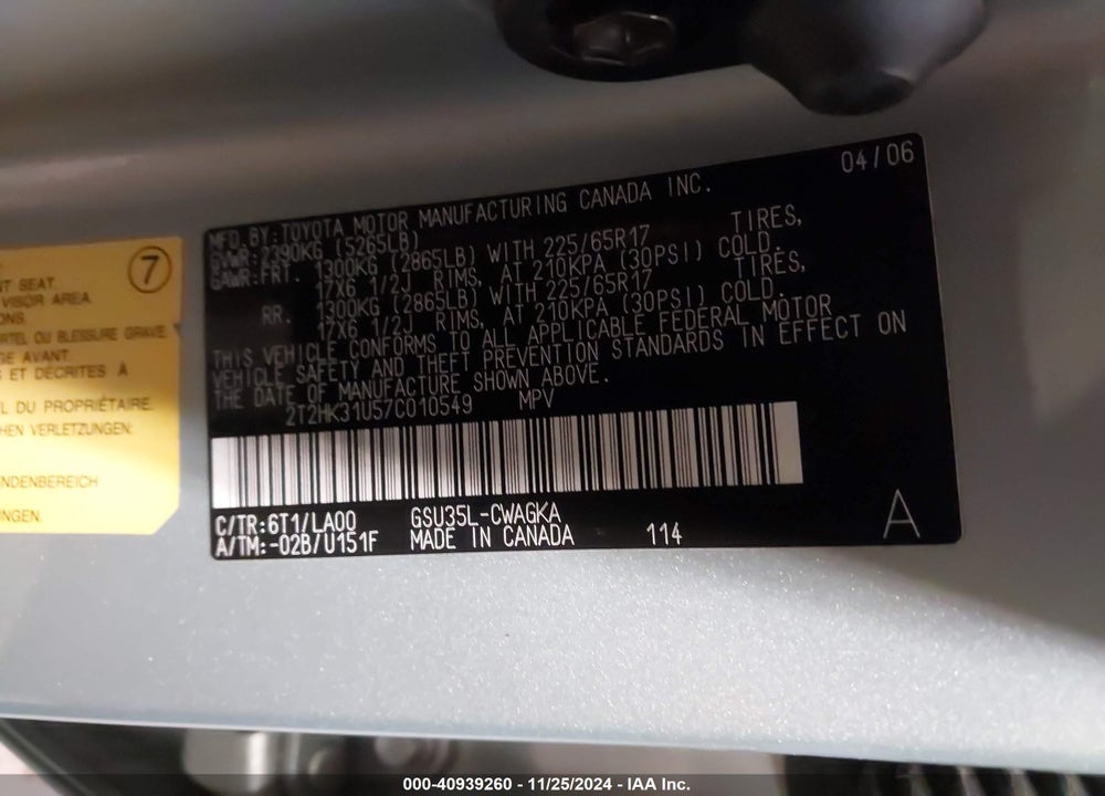 2007 LEXUS RX 350 VIN: 2T2HK31U57C010549