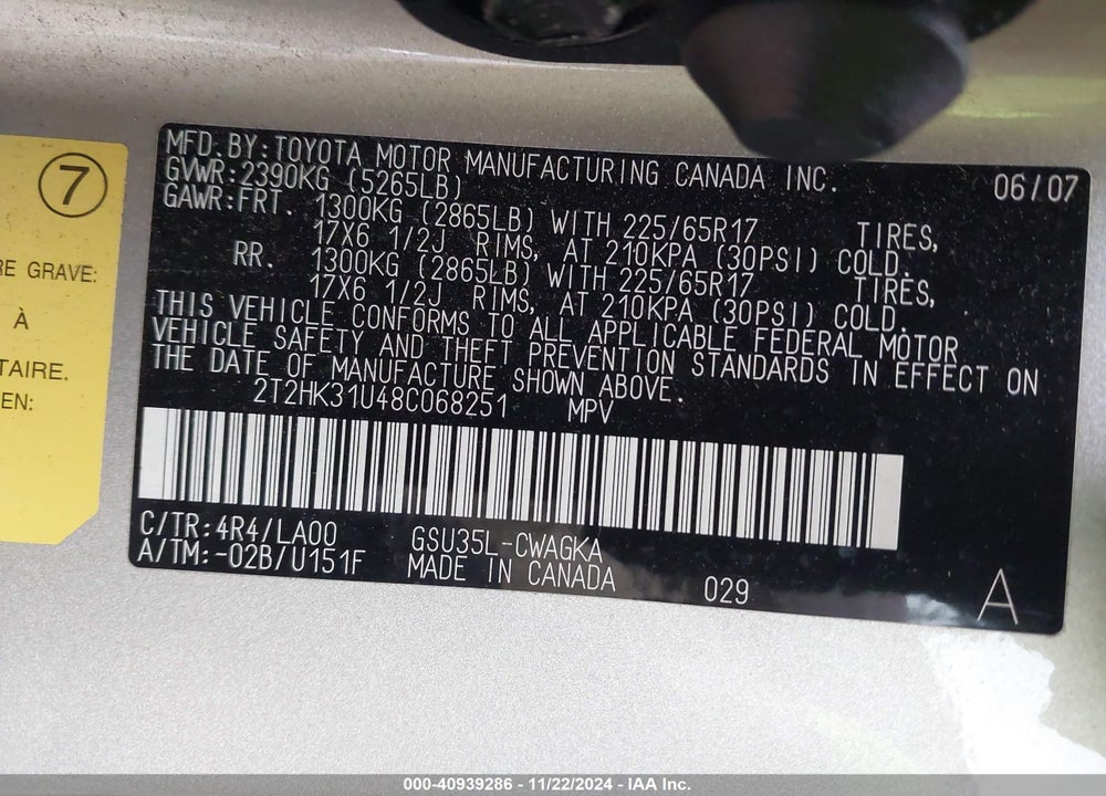 2008 LEXUS RX 350 VIN: 2T2HK31U48C068251