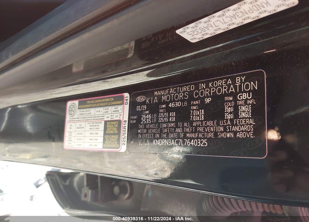 2020 KIA SPORTAGE EX VIN: KNDPN3AC7L7640325