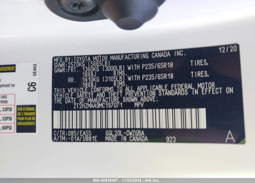2021 LEXUS RX 350 VIN: 2T2HZMAA9MC197071