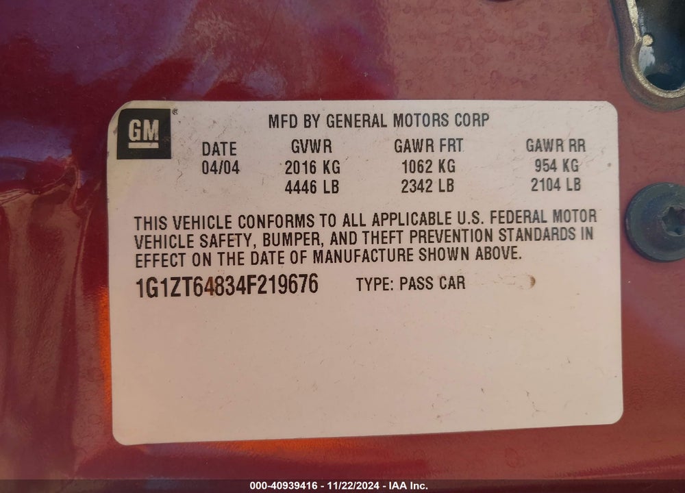 2004 CHEVROLET MALIBU MAXX LS VIN: 1G1ZT64834F219676
