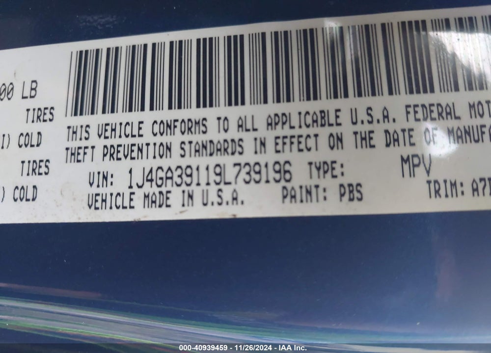 2009 JEEP WRANGLER UNLIMITED X VIN: 1J4GA39119L739196